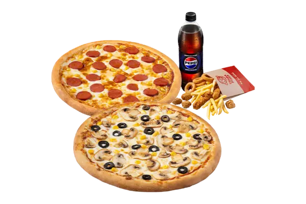 İKİ BÜYÜK BOY PİZZA + ÇITIR KOVASI 