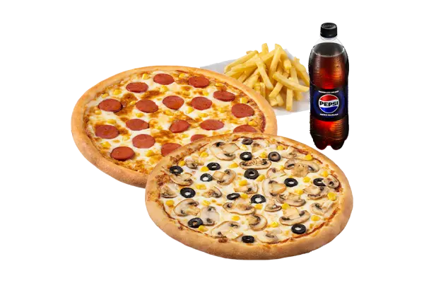 İKİ BÜYÜK BOY PİZZA MENÜ + PATATES