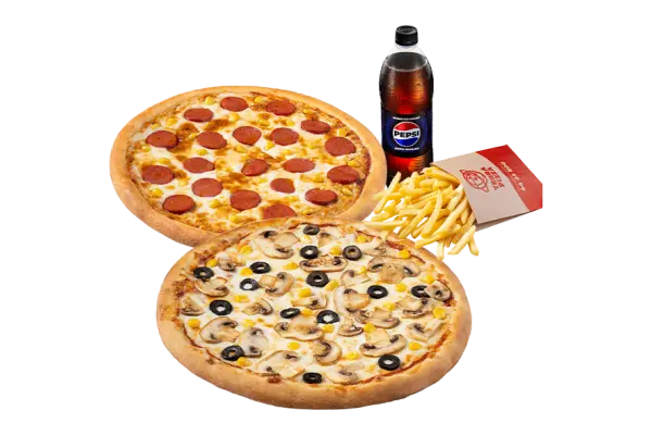 İKİ BÜYÜK BOY PİZZA + PATATES KOVASI 