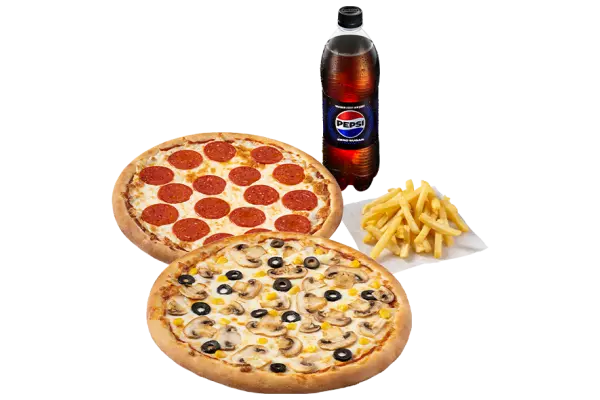 İKİ ORTA BOY PİZZA MENÜ + PATATES